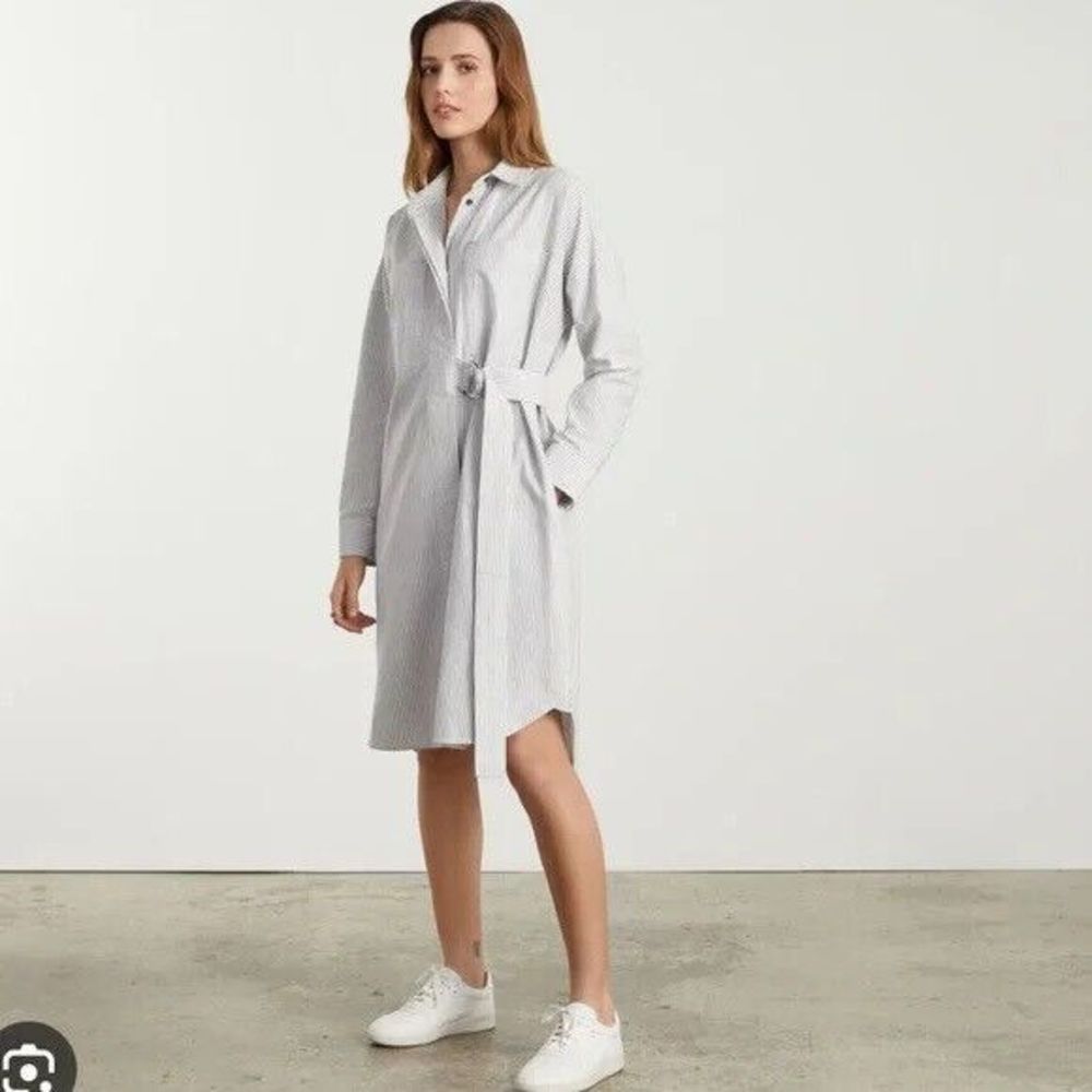 NWT Everlane Gray & White Oxford Shirt Dress Belted Organic Cotton Size XS